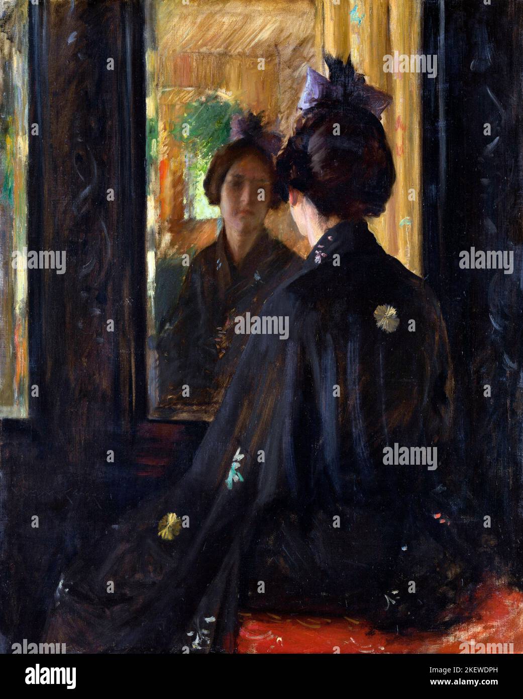 Der Spiegel von William Merritt Chase (1849-1916), Öl auf Leinwand, c. 1900 Stockfoto