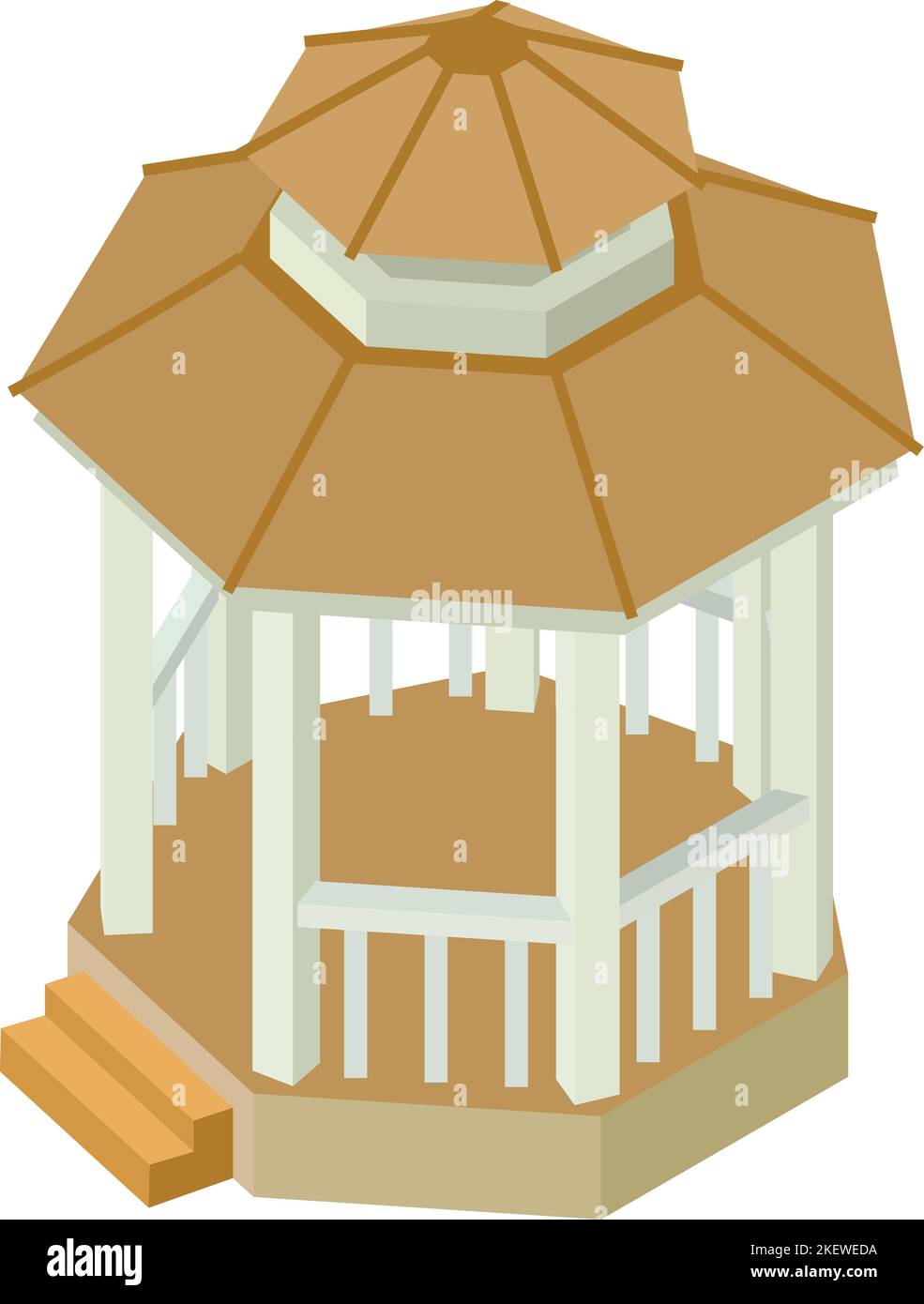 Isometrischer Vektor für Gartenlaube im Freien. Wunderschöne hölzerne leere Gazebo-Ikone. Hölzerne architektonische Struktur Stock Vektor