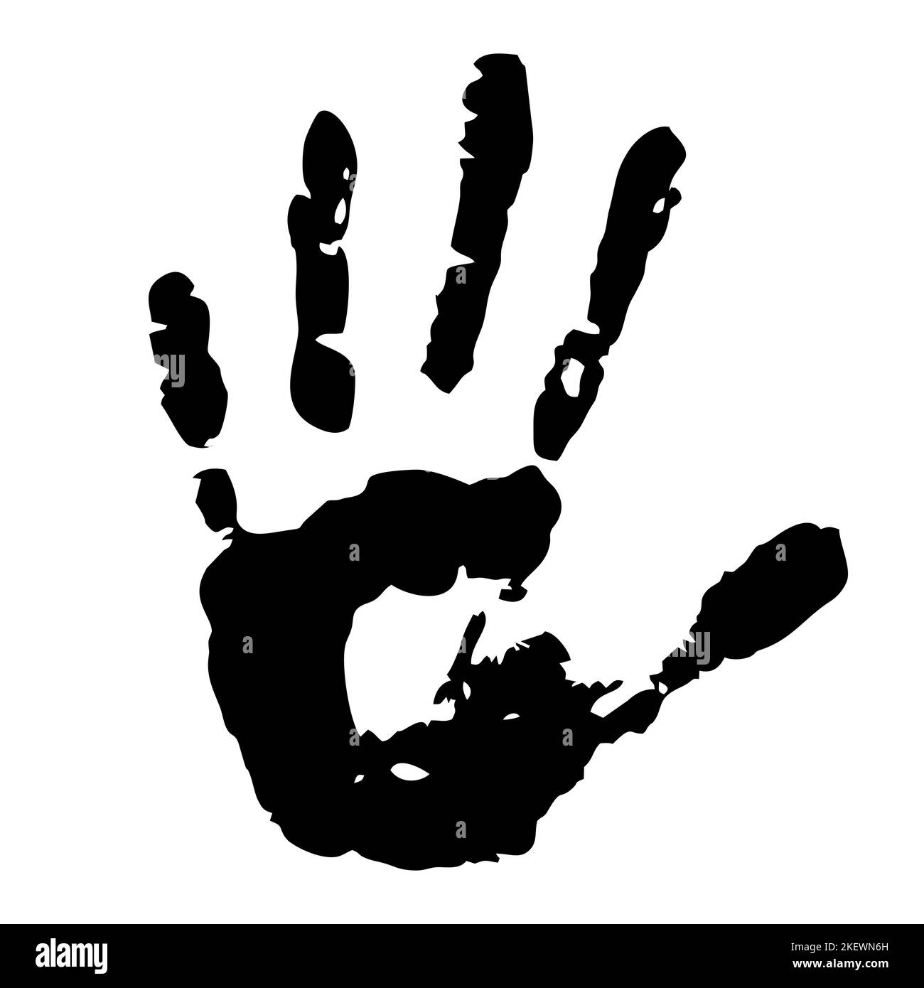 Schwarze grafische Zeichnung eines menschlichen Handdrucks, isoliertes Element Stockfoto