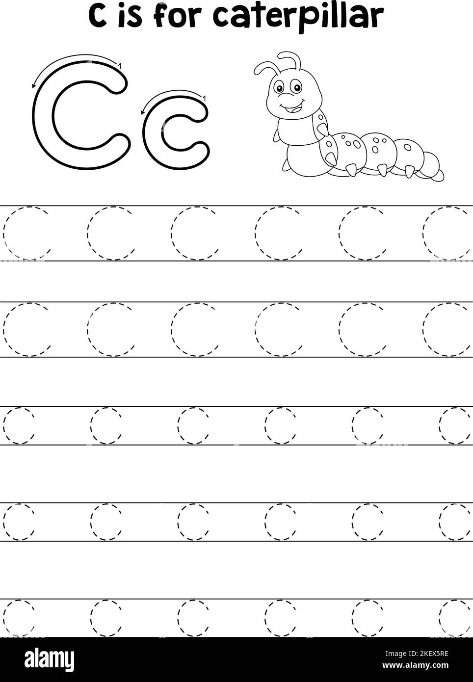 Caterpillar Animal Tracing Letter ABC Färbung C Stock Vektor