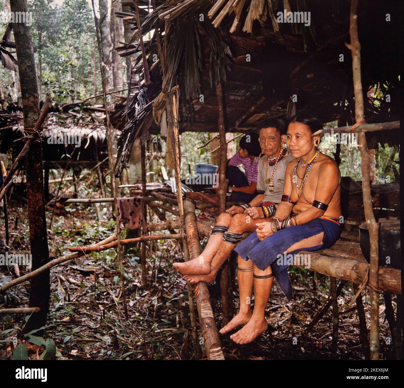 Indigene Penan-Ureinwohner von Sarawak, Borneo, Familiengruppe, Ostmalaysien Stockfoto