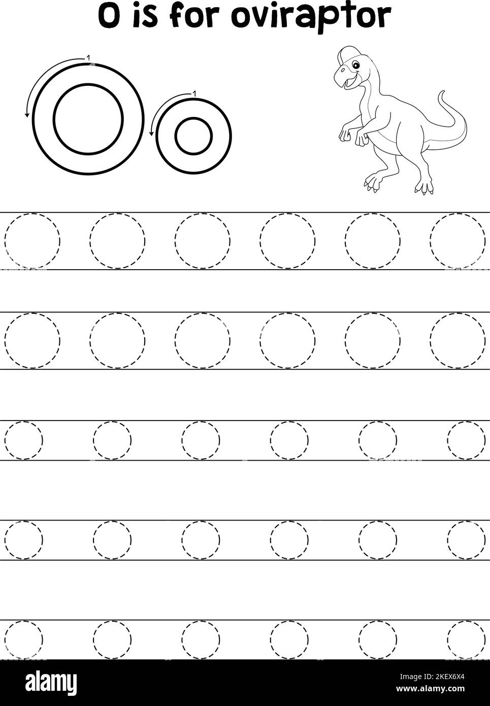 Oviraptor Dinosaurier-Verfolgung Buchstabe ABC Färbung O Stock Vektor