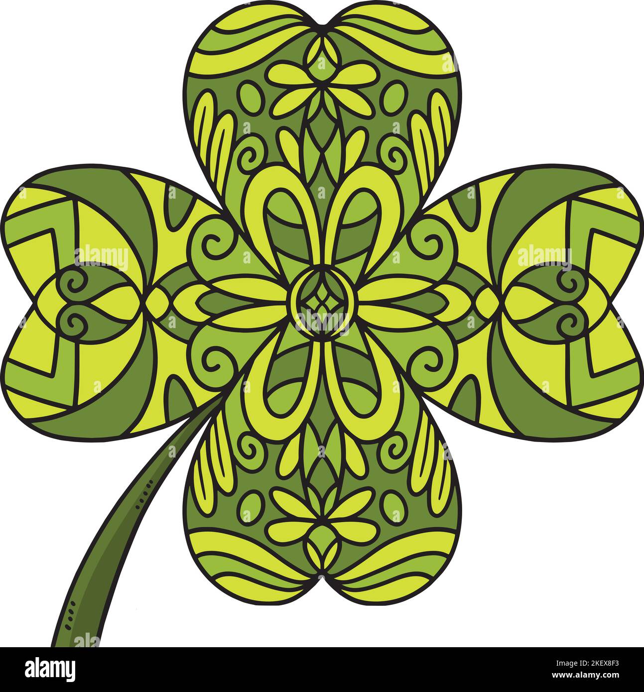 St. Patricks Day Shamrock Mandala Cartoon Clipart Stock Vektor