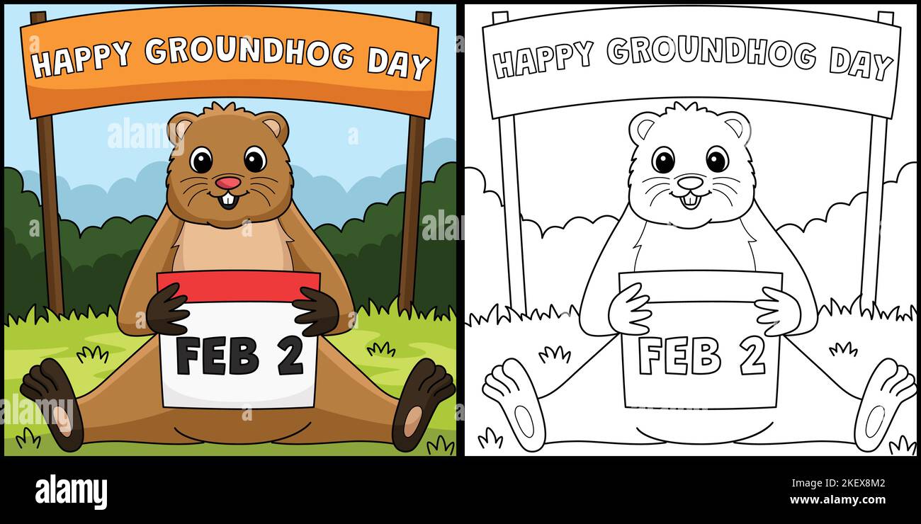 Groundhog Holding Kalender Färbung Illustration Stock Vektor