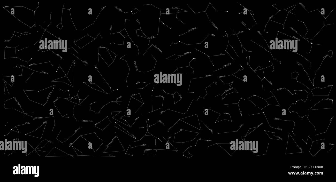 Sternbilder Karte Mit Allen 88 Sternbildern Stockfoto
