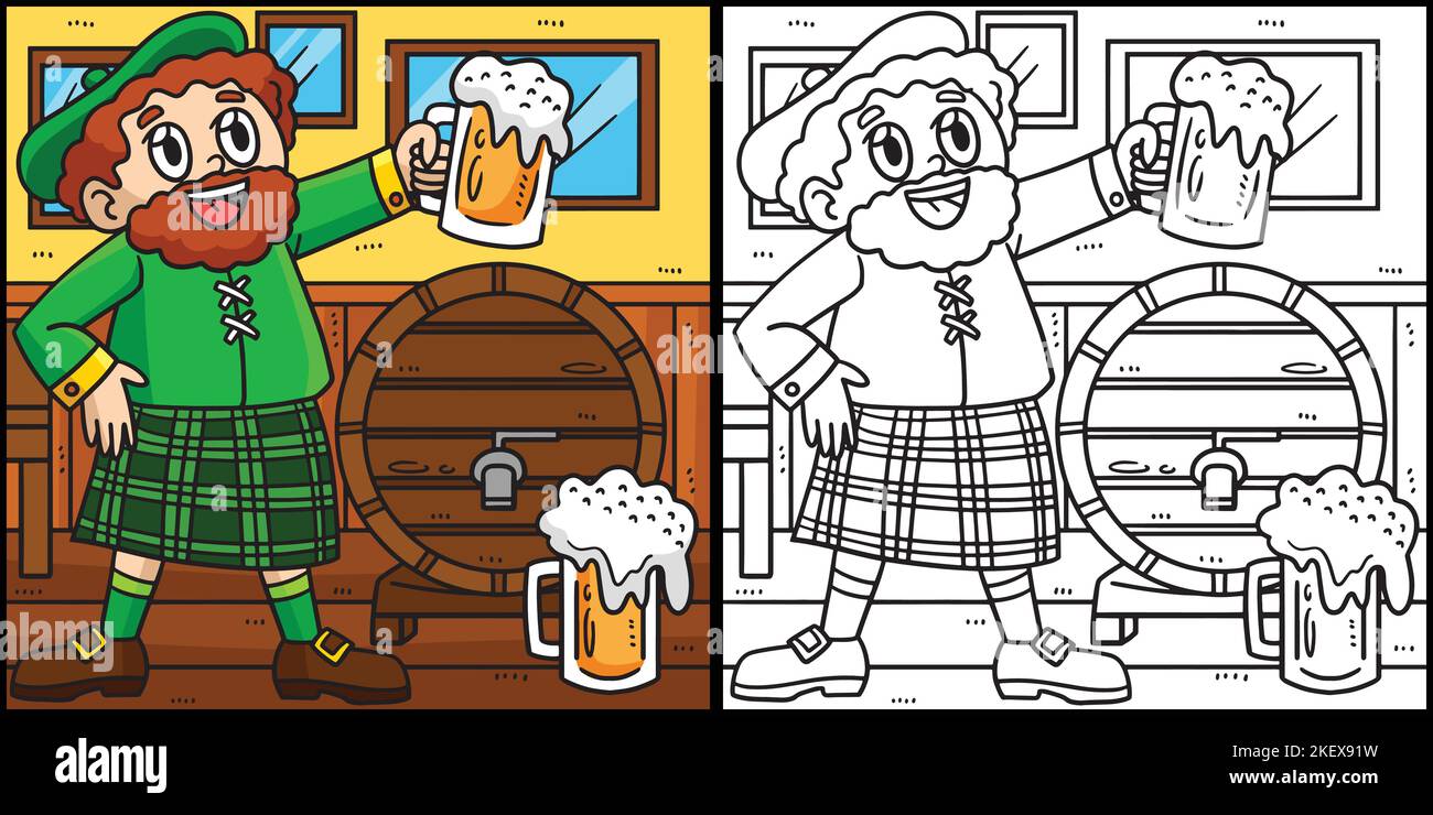 St. Patricks Day Mann Bier Trinken Illustration Stock Vektor