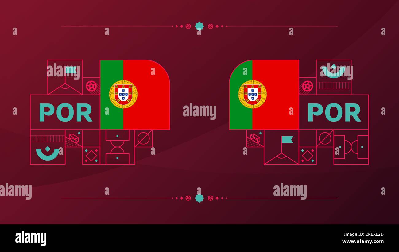 portugal Flagge für 2022 Fußball-Cup-Turnier. Isolierte Nationalmannschaftsflagge mit geometrischen Elementen für 2022 Fußball oder Fußball Vektor-Illustration. Stock Vektor
