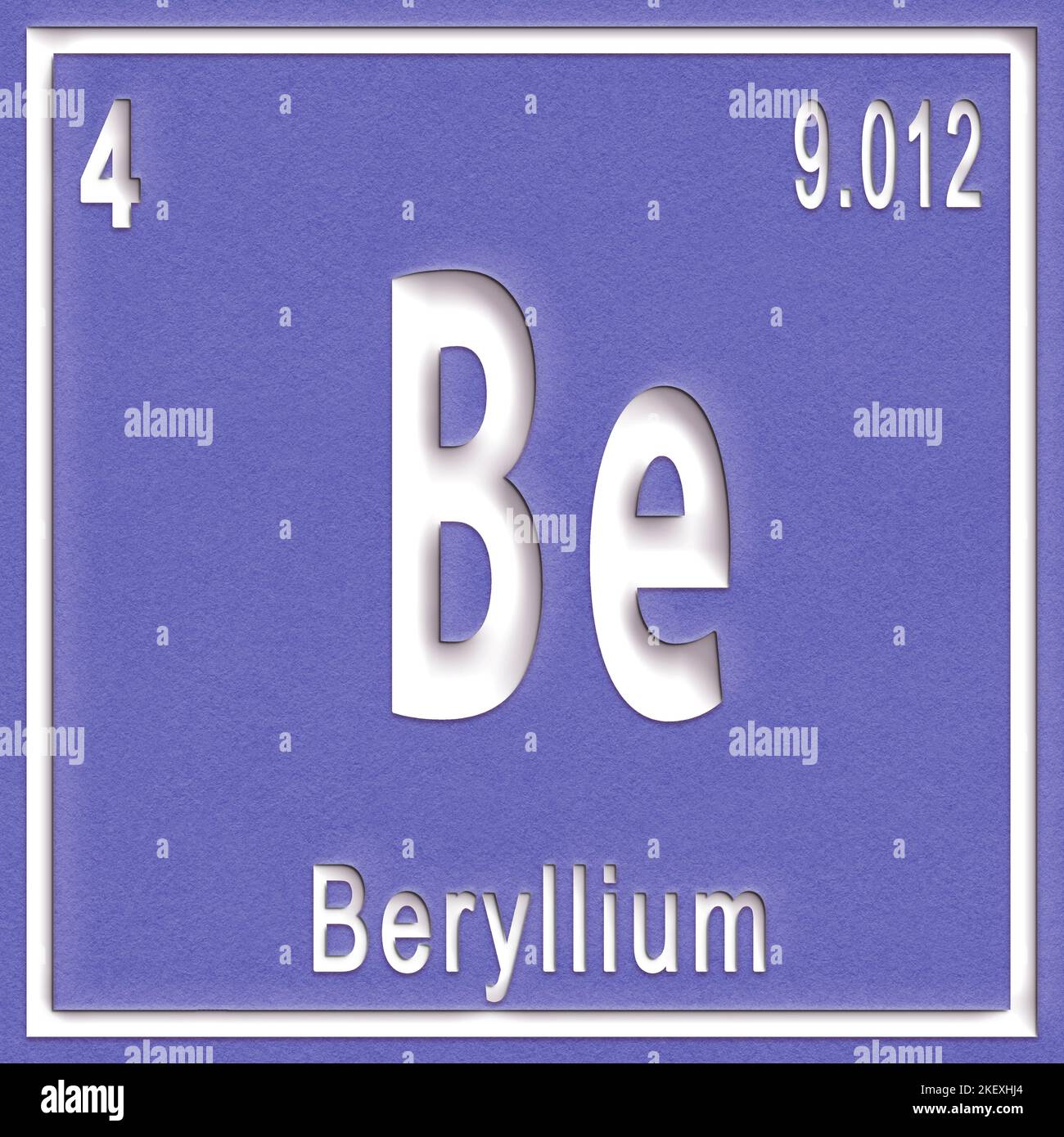 Beryllium chemisches Element, Zeichen mit Ordnungszahl und Atomgewicht, Periodensystem Stockfoto