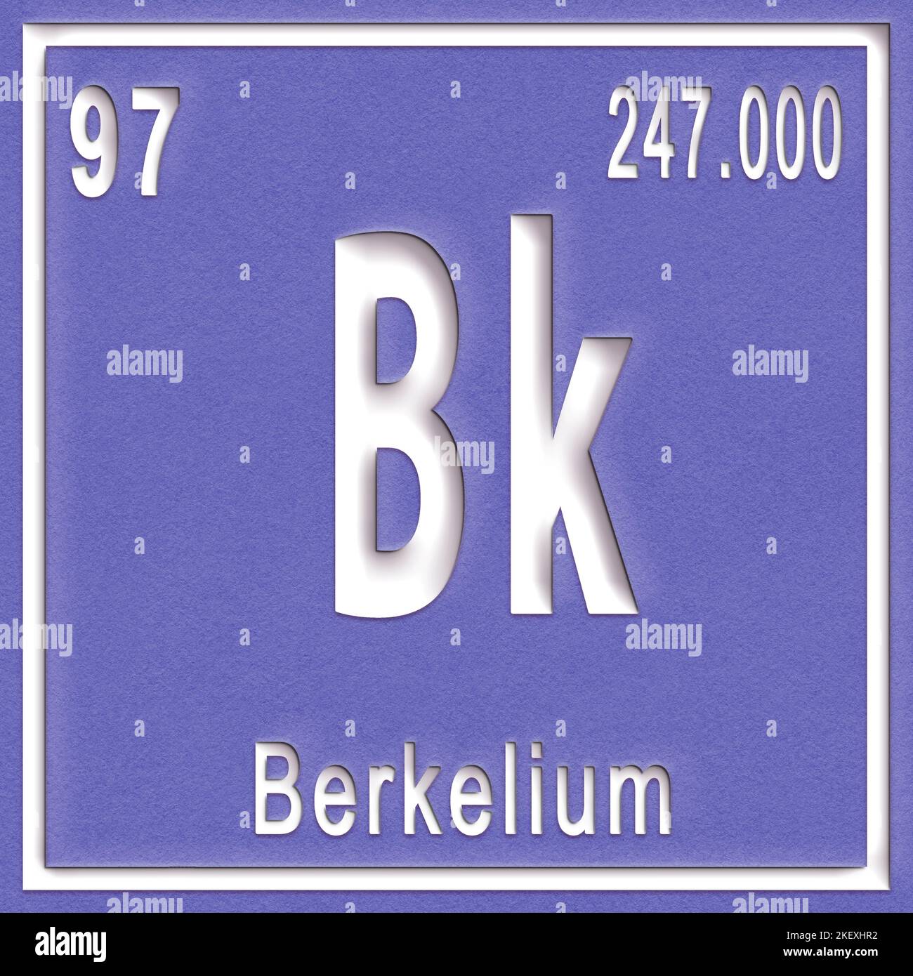 Berkelium chemisches Element, Zeichen mit Ordnungszahl und Ordnungsgewicht, Periodensystem Stockfoto