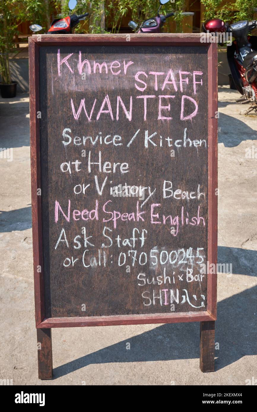 Das Personal Im Restaurant Wollte Das Sign Sihanoukville Kambodscha Stockfoto