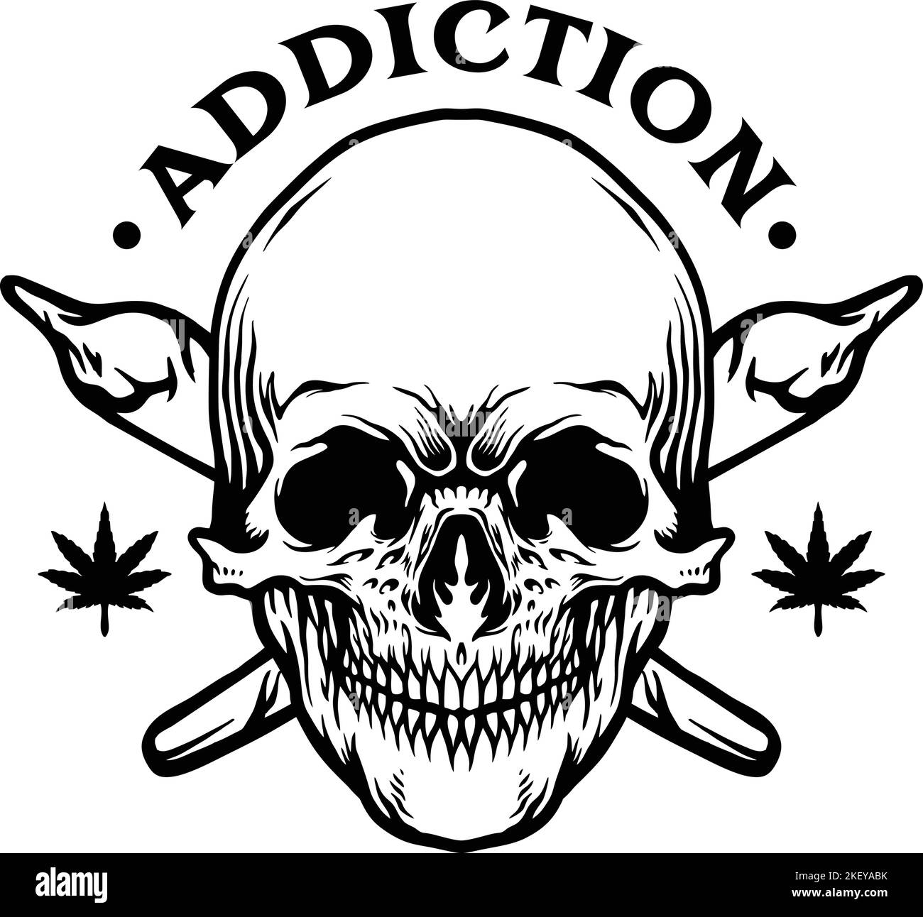 Schädel Joint Cannabis Addiction Monochrome Vektor-Illustrationen für Ihre Arbeit Logo, Merchandise T-Shirt, Aufkleber und Label-Designs, Poster Stock Vektor