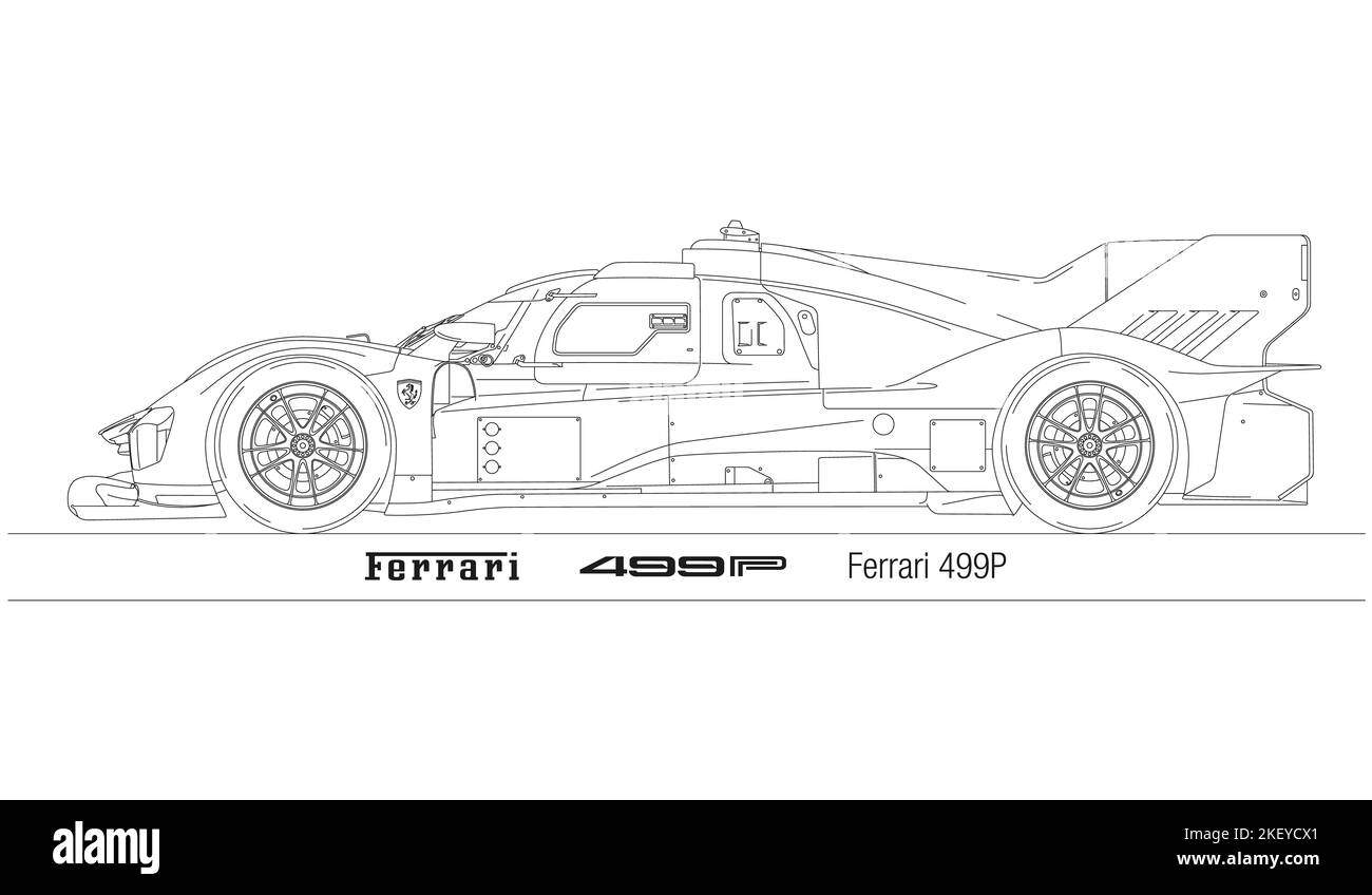 Italien, Jahr 2022, neues Silhouette Design Ferrari 499P, Langstreckenweltmeisterschaft 2022 Le Mans, Illustration Stockfoto