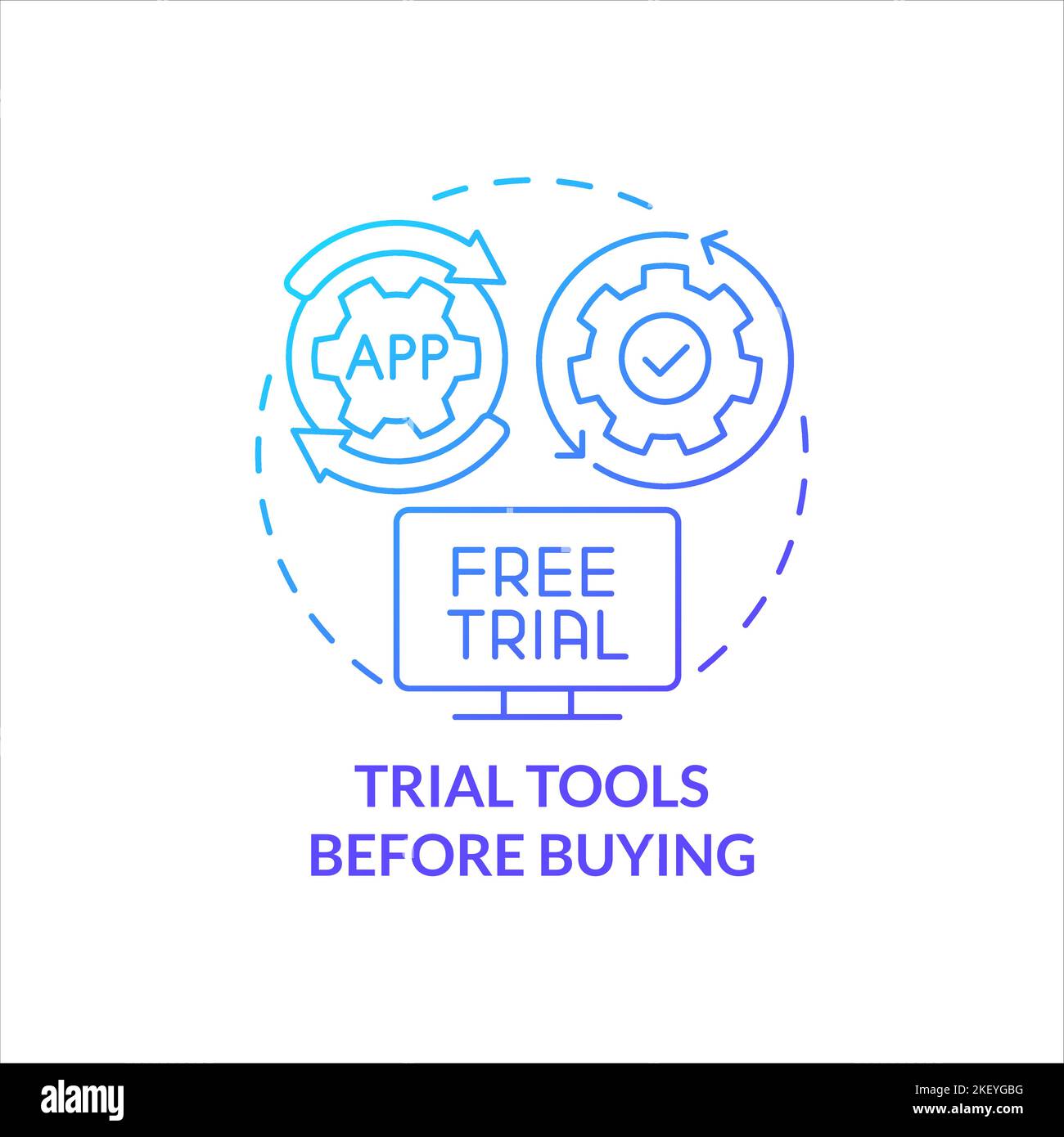Testen Sie Tools, bevor Sie das blaue Gradientenkonzept kaufen Stock Vektor