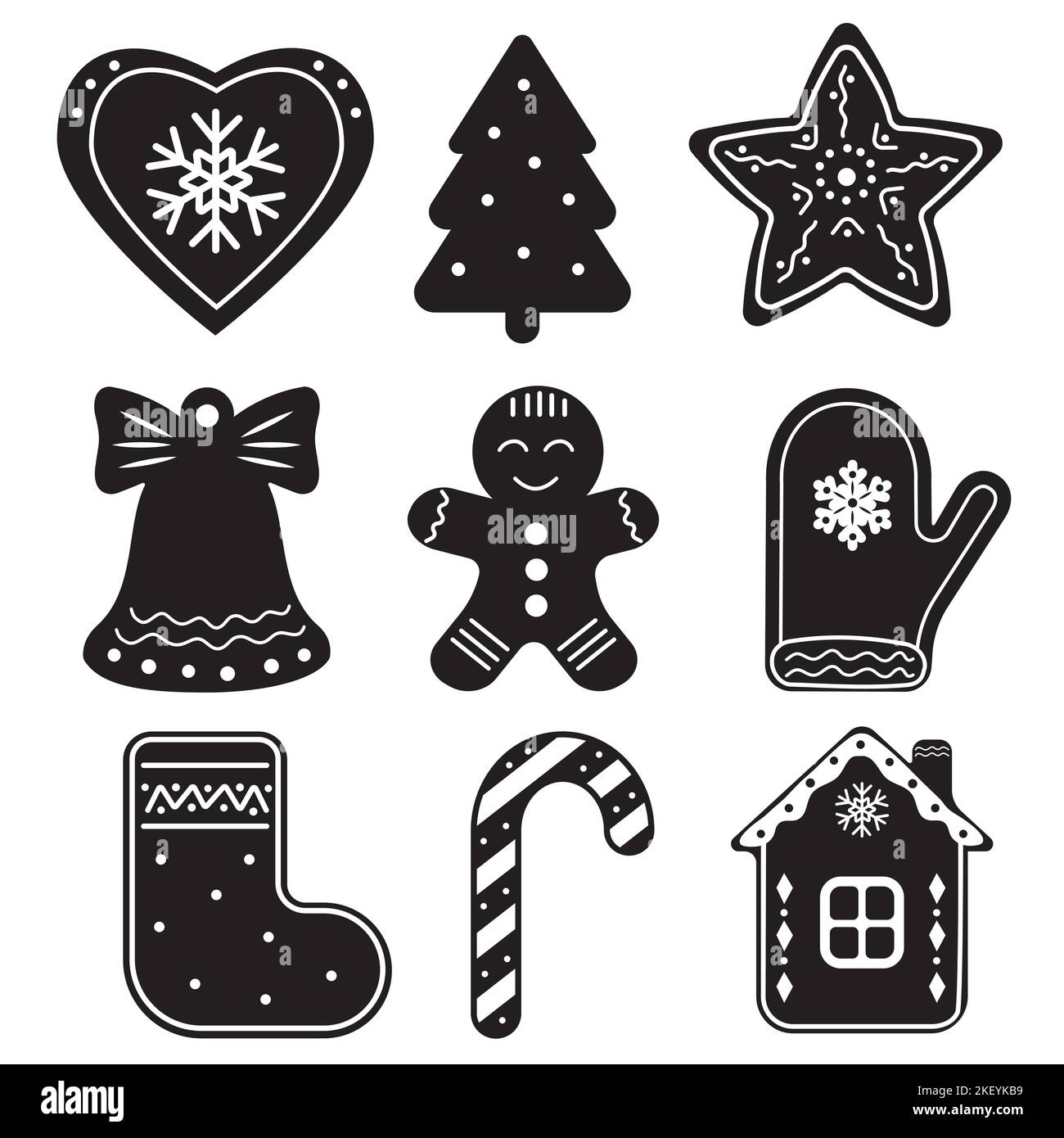 Weihnachtsplätzchen-Symbole. Kekse und Weihnachtsgebäck Desserts Backwaren Vektor-Set. Stock Vektor