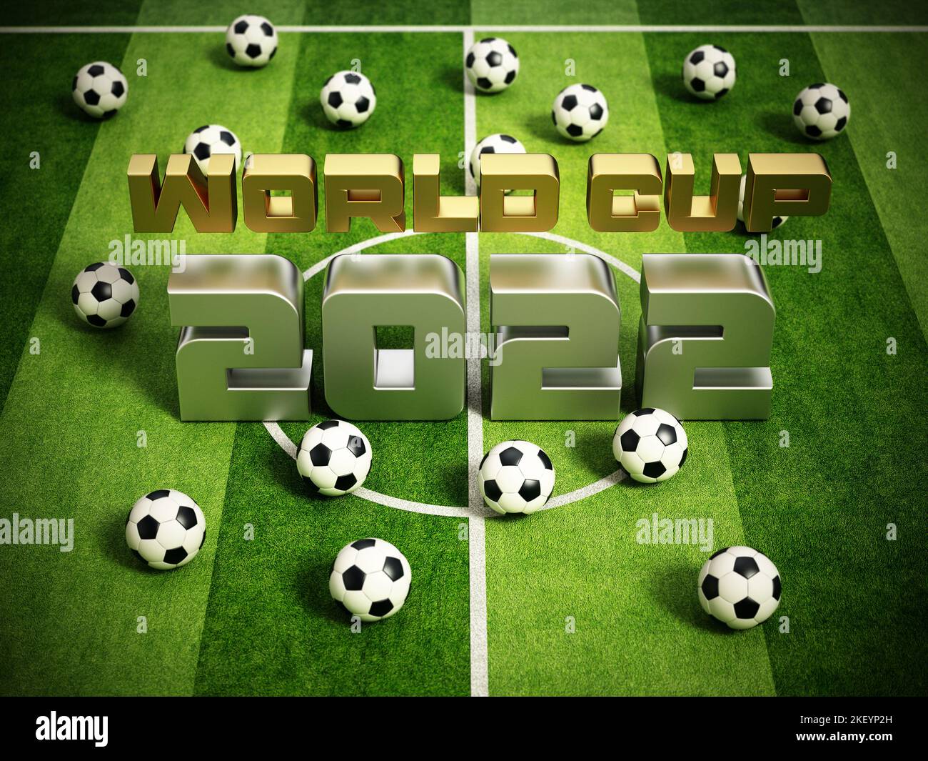 Konzept des globalen Fußballturniers 2022. 3D Abbildung. Stockfoto