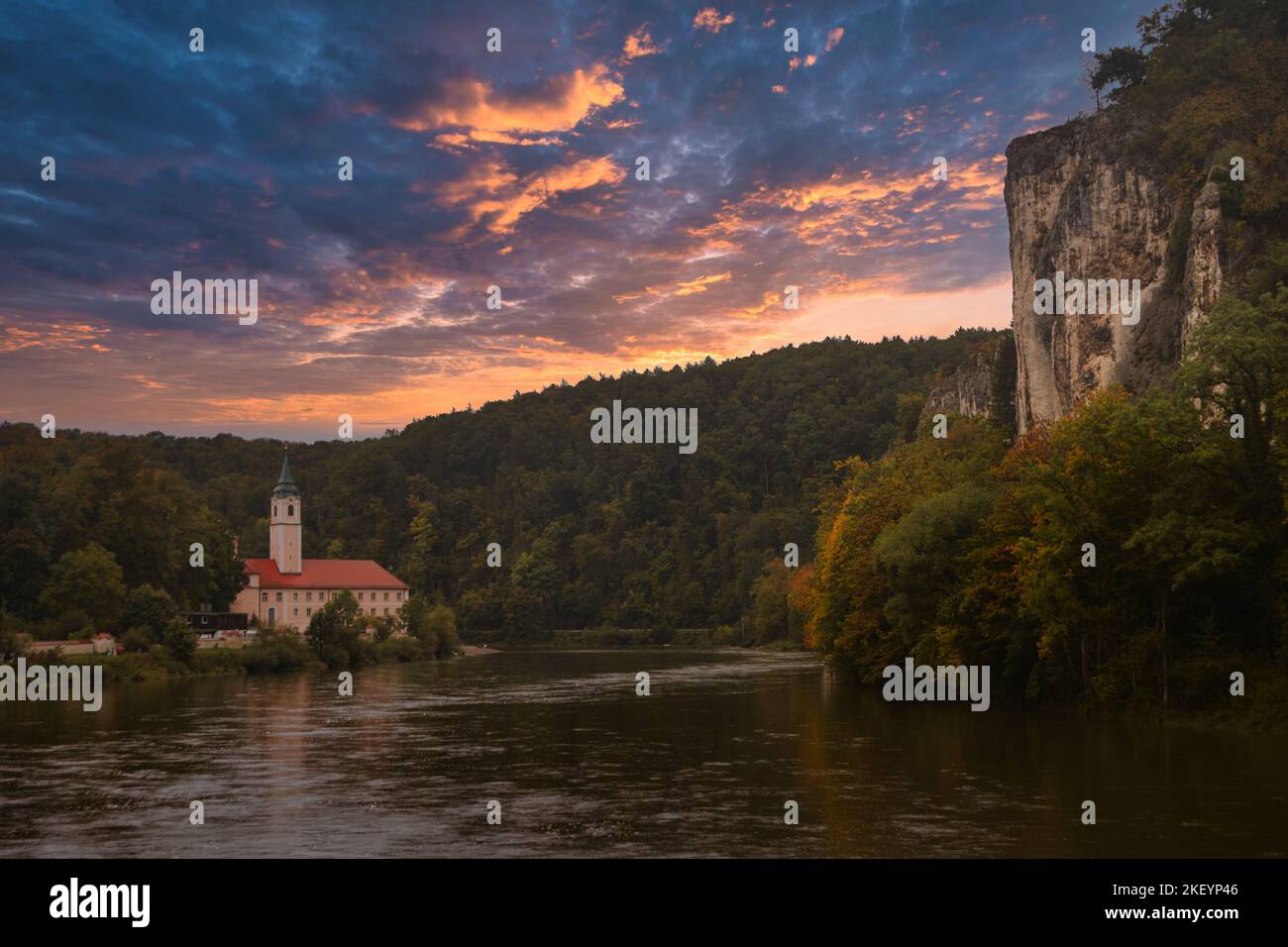 Kloster Weltenburg und Donaudurchbruch an der Donau in Bayern Stockfoto