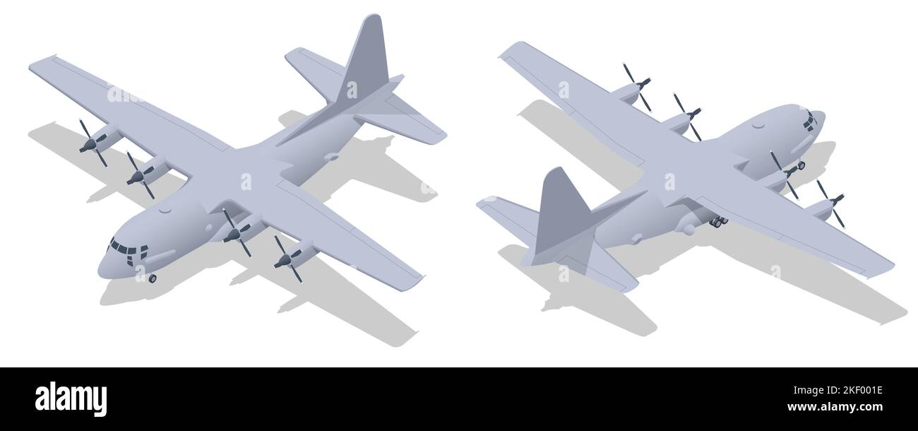 Isometrisches Lockheed C-130 Hercules, amerikanisches viermotorige Turboprop-Militärtransportflugzeug. Militärtransportflugzeug Stock Vektor