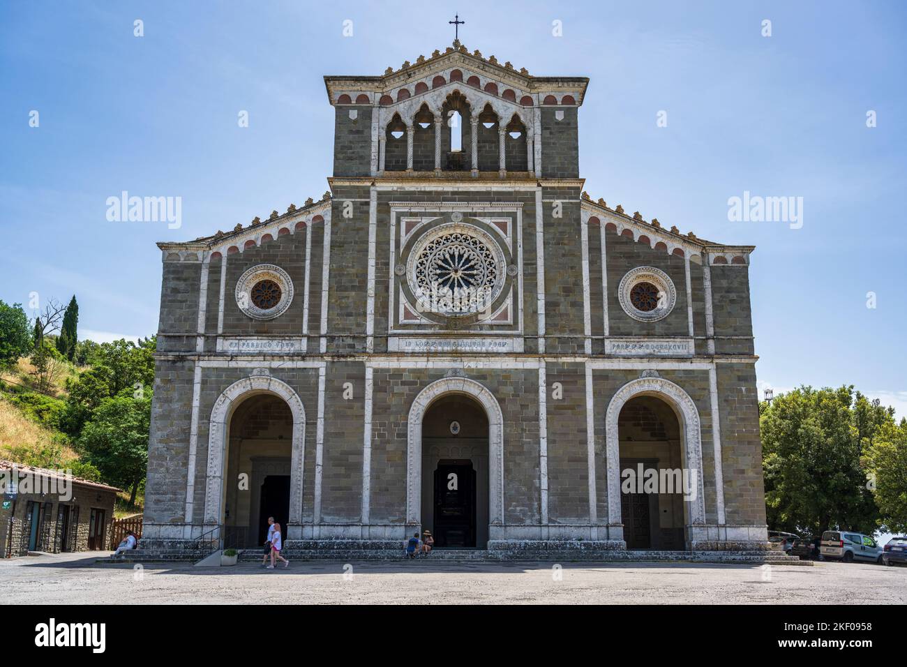 façade der Basilica di Santa Margherita auf dem Piazzale Santa Margherita in Cortona in der Toskana, Italien Stockfoto