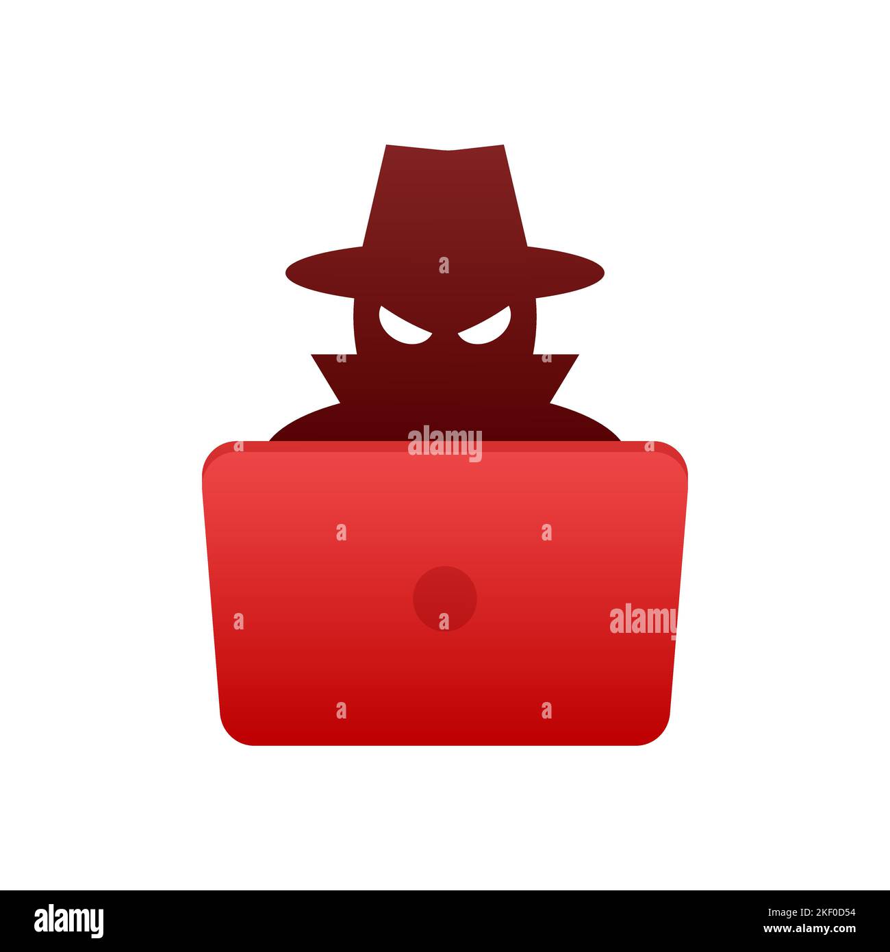 Hacker mit Laptop. Hacker-Angriff. Phishing und Betrug. Vektorgrafik. Stock Vektor