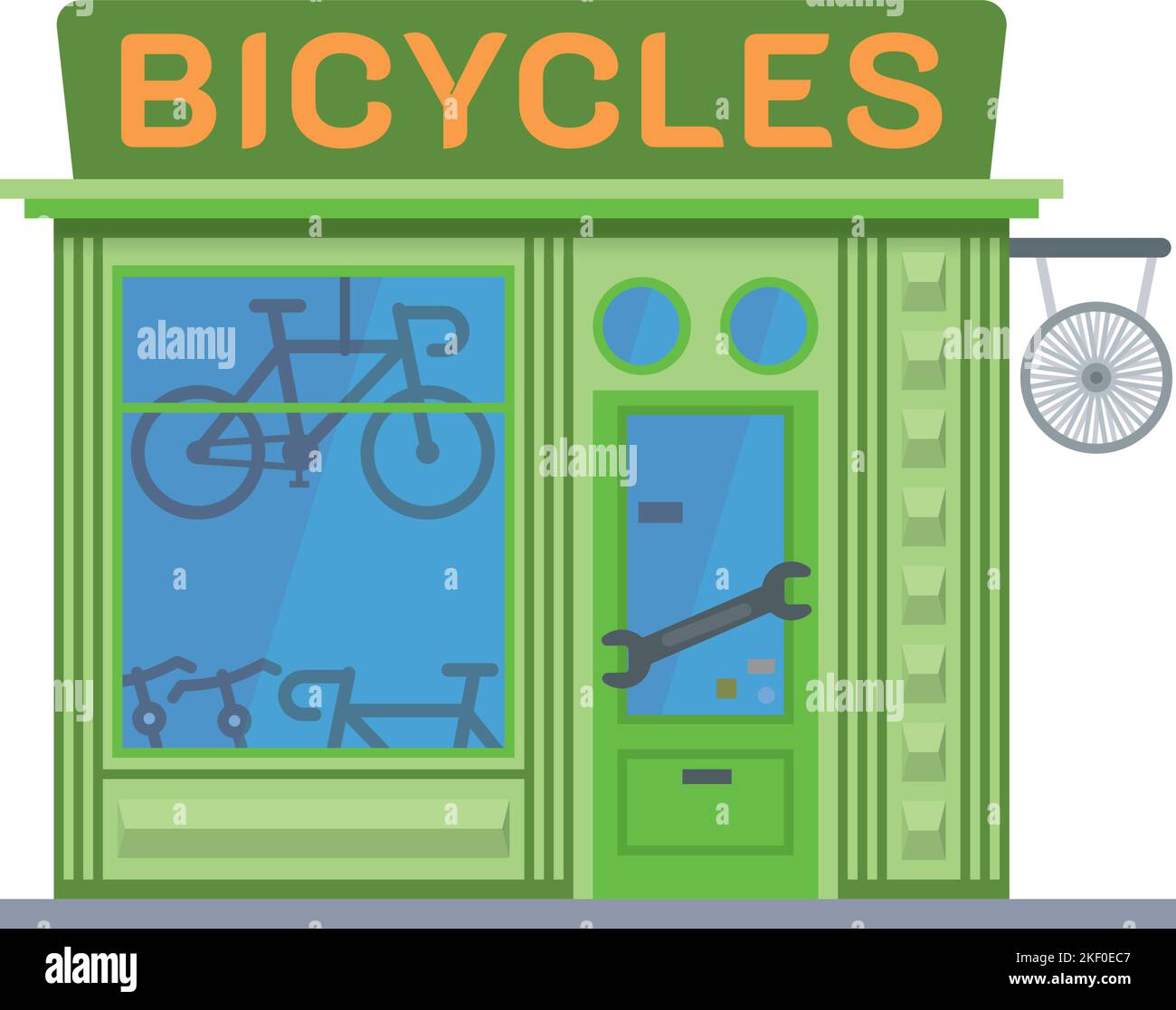 Flaches Design isoliert Fahrräder Shop. Cute Fahrrad speichern Gebäude Vektor Illustration Stock Vektor