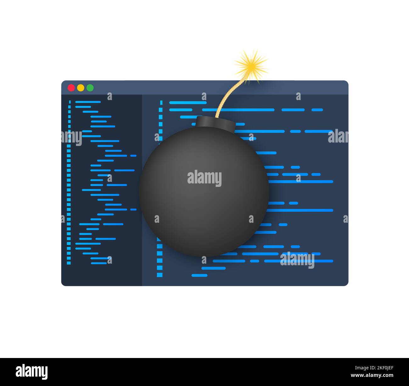 Logische Bombe. Absichtlich in ein Softwaresystem eingefügter Code. Vektorgrafik. Stock Vektor