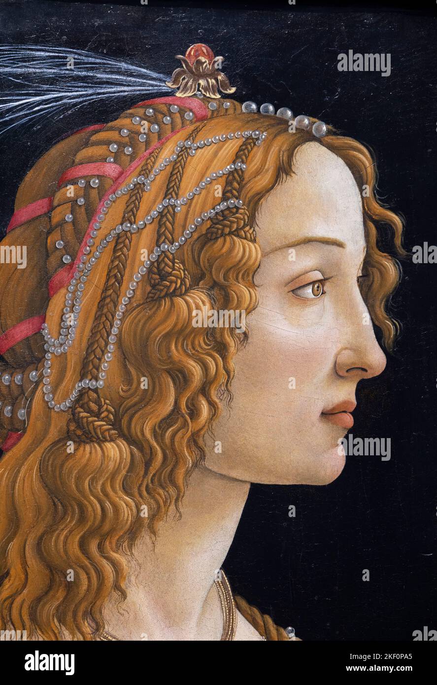 Detail, Porträt einer jungen Frau, möglicherweise Simonetta Vespucci, 1484, Sandro Botticelli, Städel Museum, Frankfurt, Deutschland Stockfoto