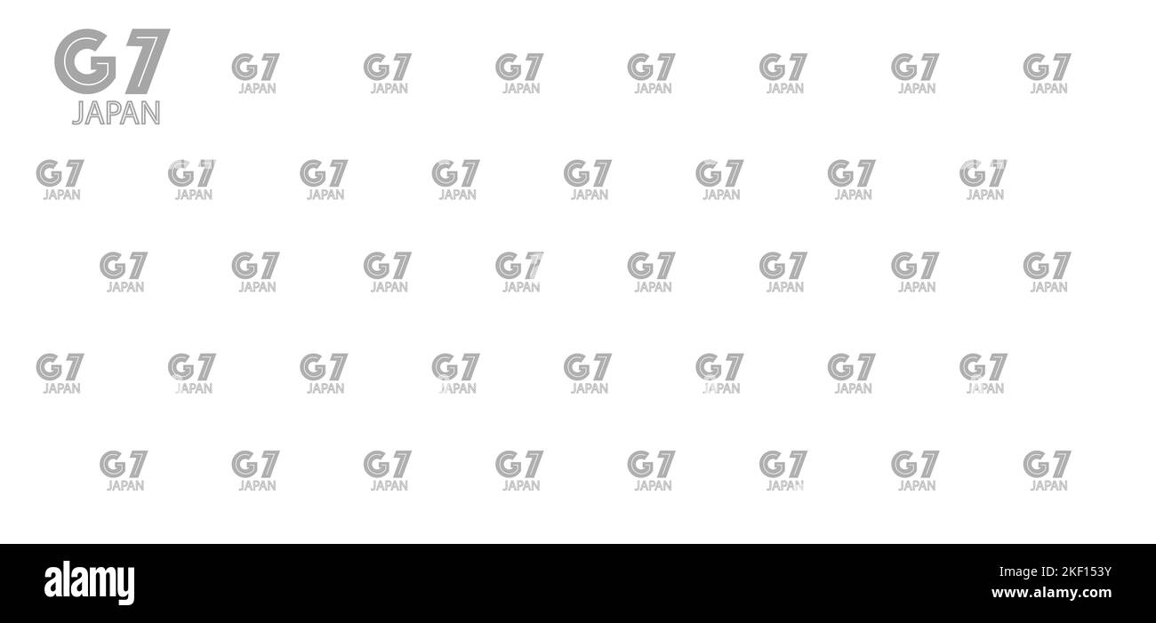 G7 Japan Hintergrund, Hintergrund mit Seven-Gruppe, blaue Flagge mit weißem Text, Copy Space, 3D Illustration und 3D Arbeit Stockfoto