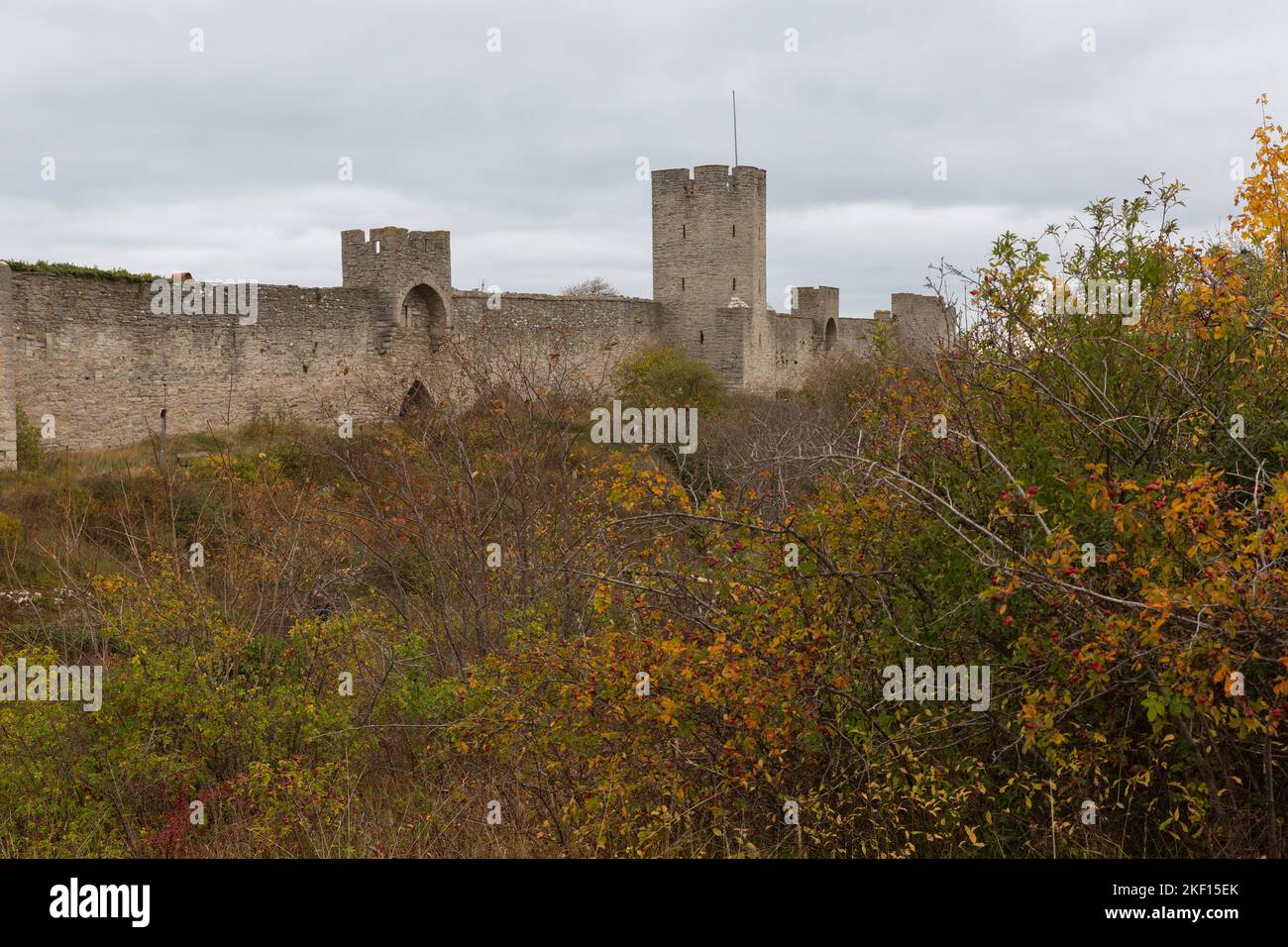 Teil der mittelalterlichen Mauer, die die Stadt Visby auf der Insel Gotland, Schweden, umgibt Stockfoto