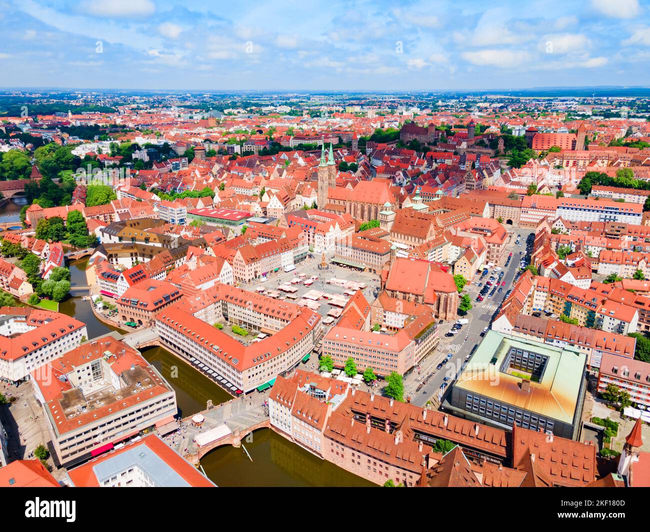 Nürnberger Altstadt Luftpanorama. Nürnberg ist die zweitgrößte Stadt des bayerischen Bundesstaates in Deutschland. Stockfoto