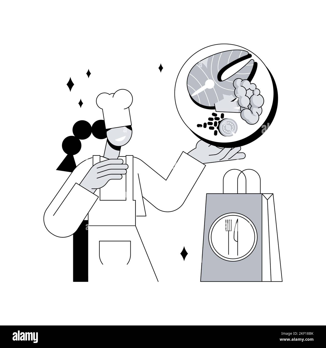 Meal prep Service abstrakte Konzept Vektor-Illustration. Gesunde Mahlzeit Vorbereitung berührungslose Lieferung, täglich frisch zubereitet, virenfreies Essen, soziale Distanzierung, zu Hause bleiben, Abstrakte Metapher für Kochrezepte. Stock Vektor