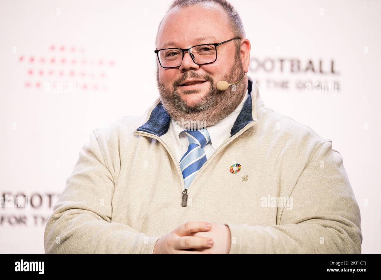 Madrid, Spanien. 15.. November 2022. Bei der Konferenz der Vereinten Nationen in der Ciudad Deportiva de Las Rozas, Madrid, ist er für Kommunikation, Abteilung Globale Kommunikation, zuständig. Kredit: SOPA Images Limited/Alamy Live Nachrichten Stockfoto