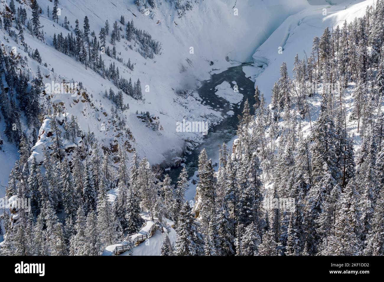 Grand Canyon des Yellowstone im Winter, Yellowstone National Park, Wyoming, USA Stockfoto