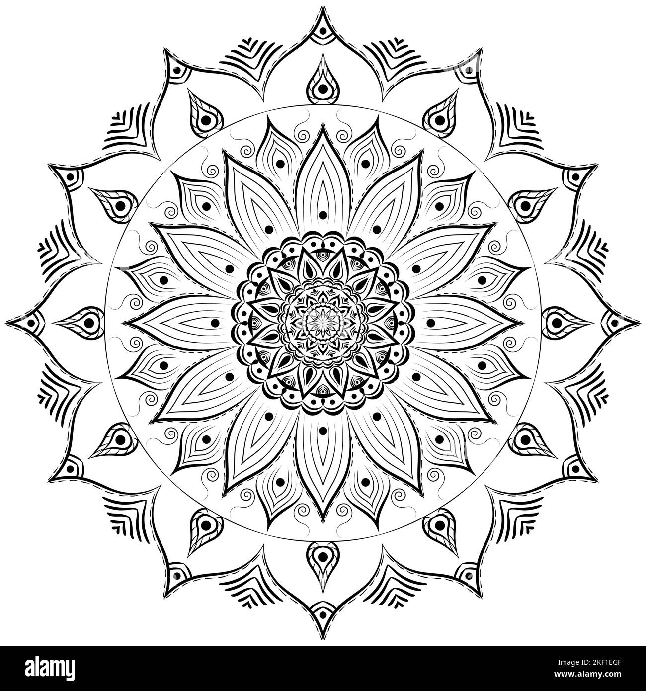 Schöne indische Muster floralen Mandala Kunst isoliert auf einem weißen Hintergrund, Dekorationselemente für Meditation Poster oder Banner, Tattoo-Kunst Stockfoto