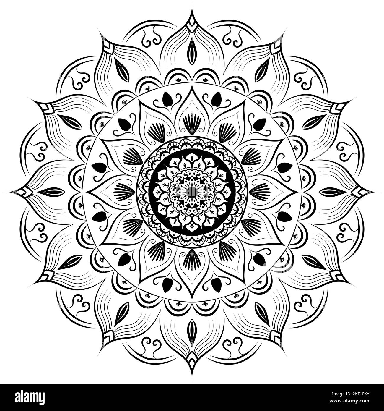 Schöne Kreis Muster floralen Mandala Kunst isoliert auf einem weißen Hintergrund, Dekorationselemente für Meditation Poster oder Banner, Henna, Tattoo-Kunst, Stockfoto