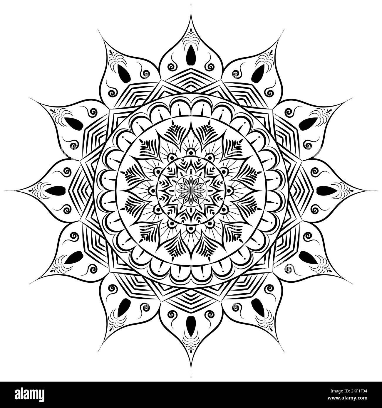 Blumenmuster Mandala Kunst isoliert auf einem weißen Hintergrund, Dekorationselemente für Meditation Poster oder Banner, Yoga-Banner, Henna. tattoo-Kunst, Stockfoto