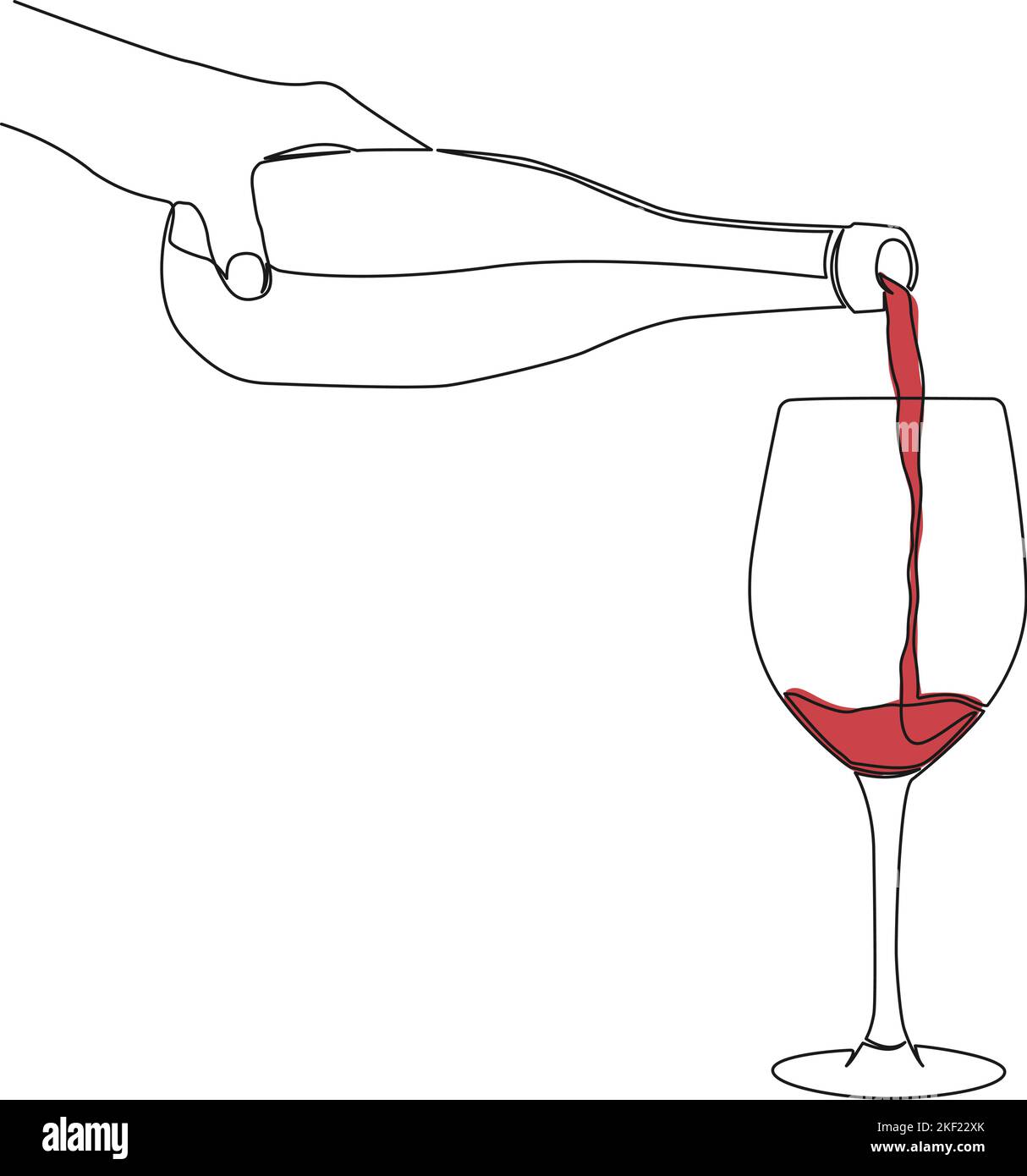 Kontinuierliche einlinige Zeichnung der Hand halten Flasche Gießen Wein in Glas, Linie Kunst Vektor Illustration Stock Vektor