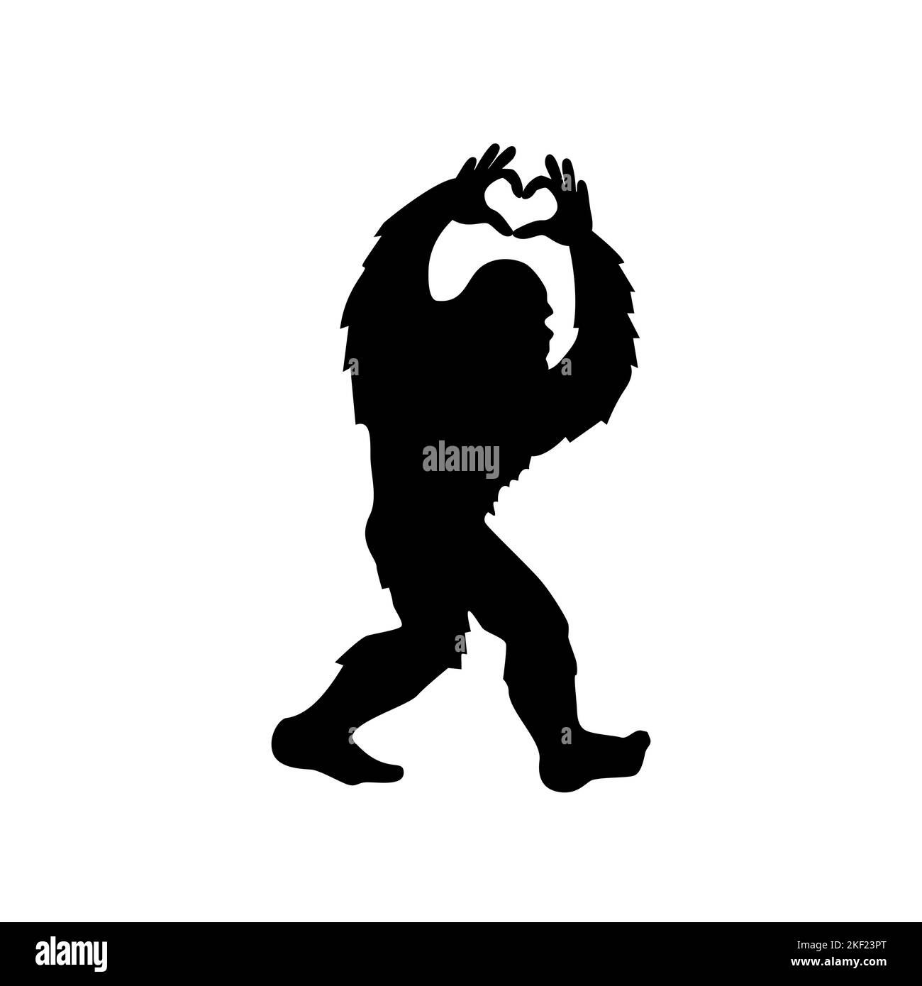 Bigfoot mit Herz. Valentinstag Yeti Silhouette. T-Shirt-Design. Vektorgrafik. Stock Vektor