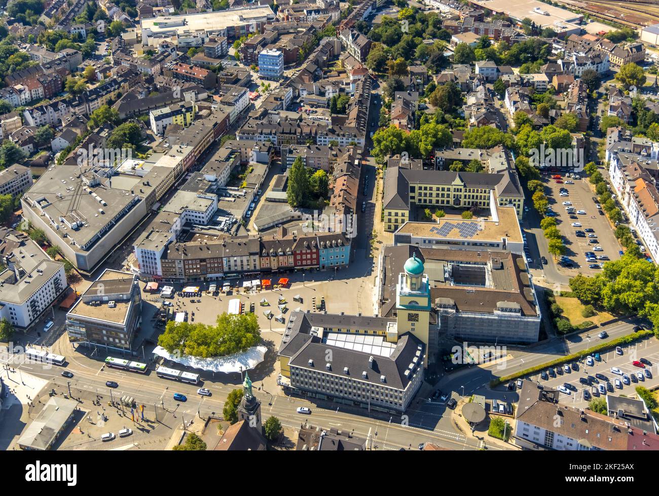 Luftaufnahme, Rathaus Witten Baustelle mit Renovierung, Stadt mit Marktplatz, Schiller-Gymnasium, Witten, Ruhrgebiet, Nordrhein-Westfalen Stockfoto