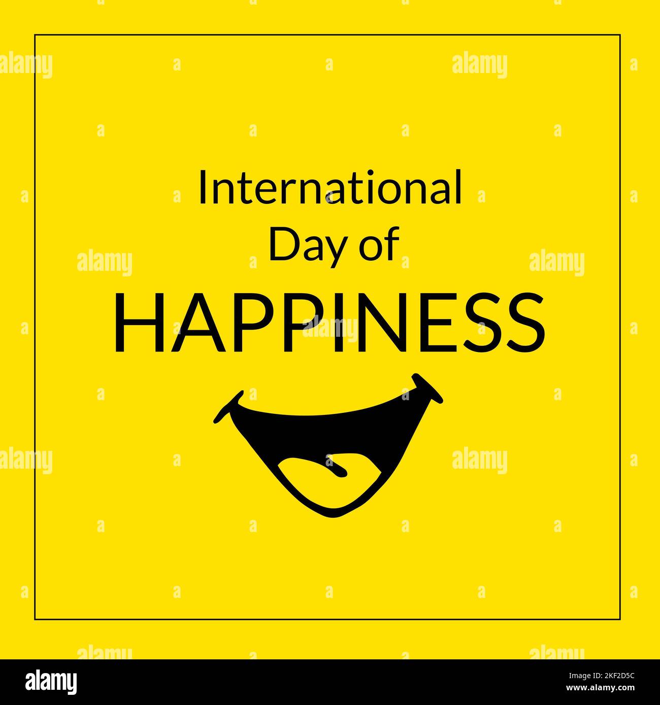 Zusammensetzung des internationalen Tages des Glücks-Textes auf gelbem Hintergrund Stockfoto