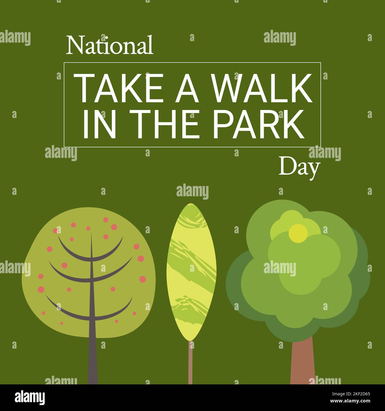 Zusammensetzung des Nationalparks Take a Walk in the Park Day Text und Bäume Stockfoto