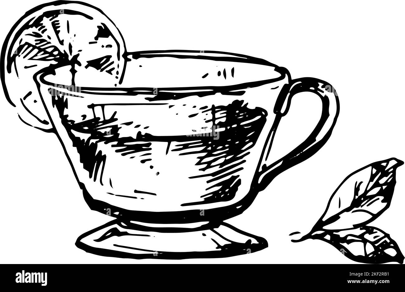 Tasse Tee mit Minze und Limette. Handgezeichnete Skizze des Tees. Doodle-Übersicht. Vintage-Heißgetränk Stock Vektor