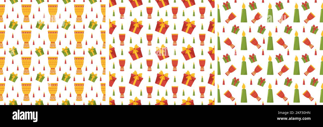 Set von Happy Kwanzaa Holiday African nahtlose Muster-Design mit Festival-Stil-Element auf Vorlage Hand gezeichnet Cartoon flache Illustration Stock Vektor