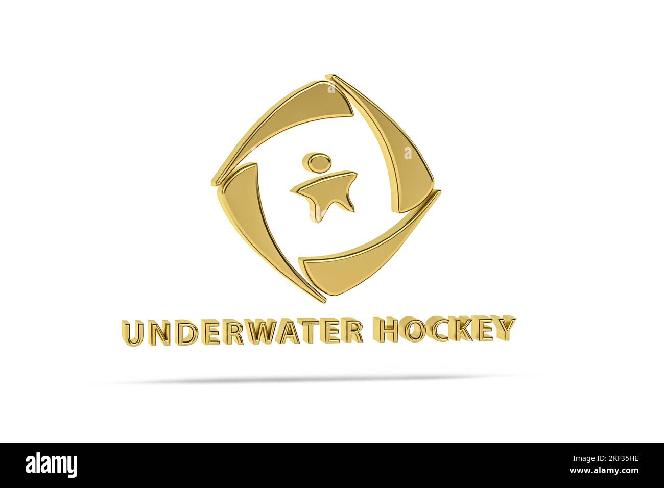 Goldenes 3D Unterwasser-Hockey-Symbol isoliert auf weißem Hintergrund - 3D Render Stockfoto