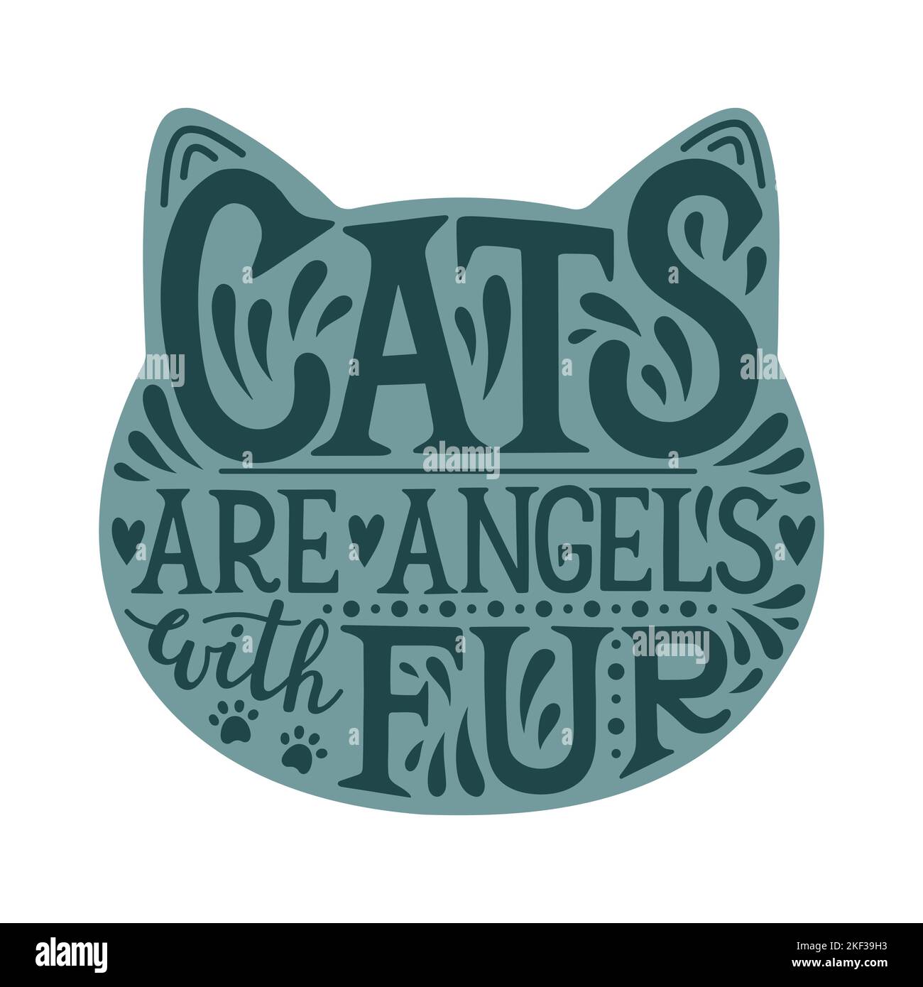 Katzen sind Engel mit Fell Silhouette Schriftzug, niedliche Schrift Illustration in Katze Silhouette, isoliert Vektor Stock Vektor