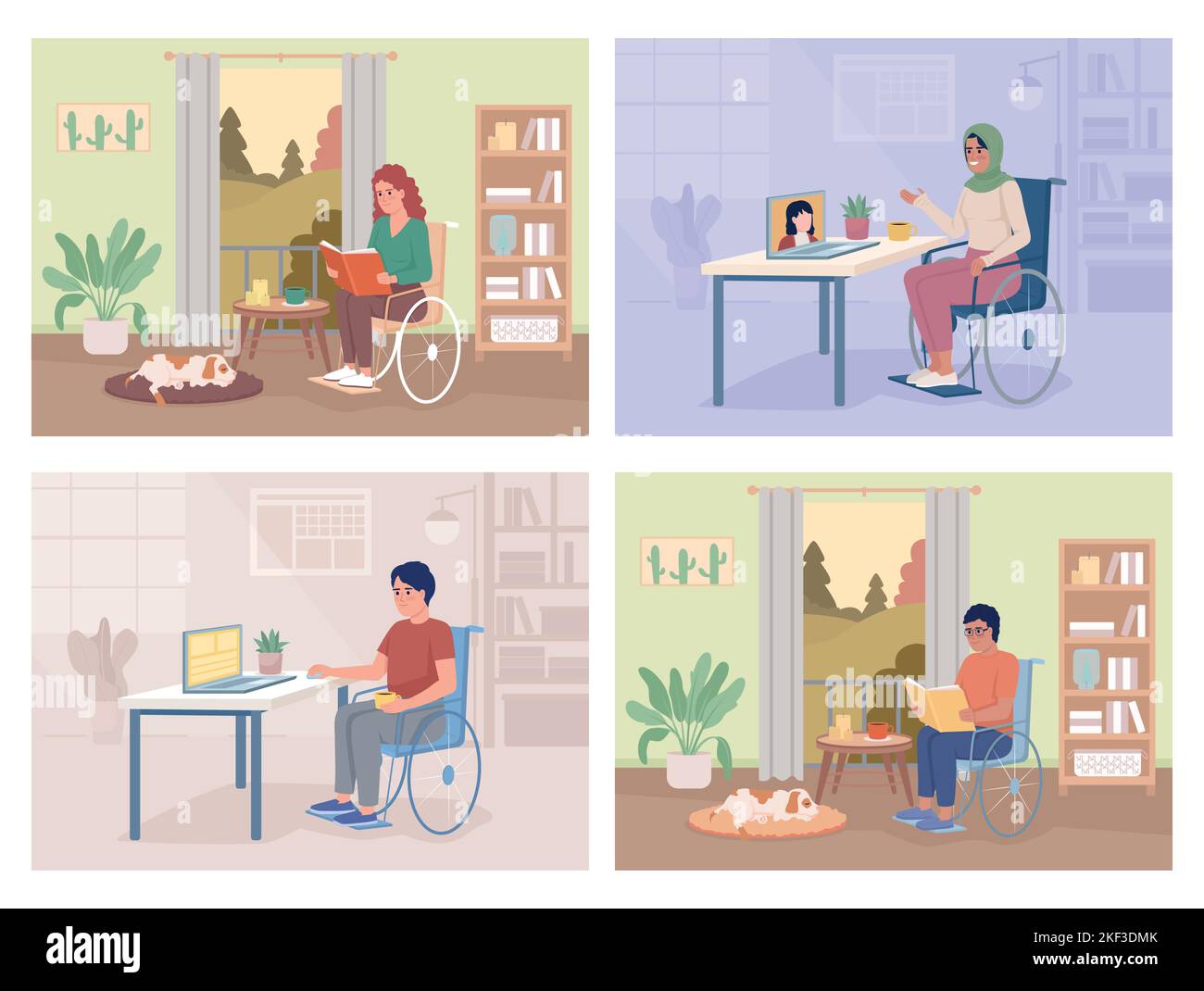 Leben mit Behinderung flache Farbe Vektor Illustrationen Set Stock Vektor