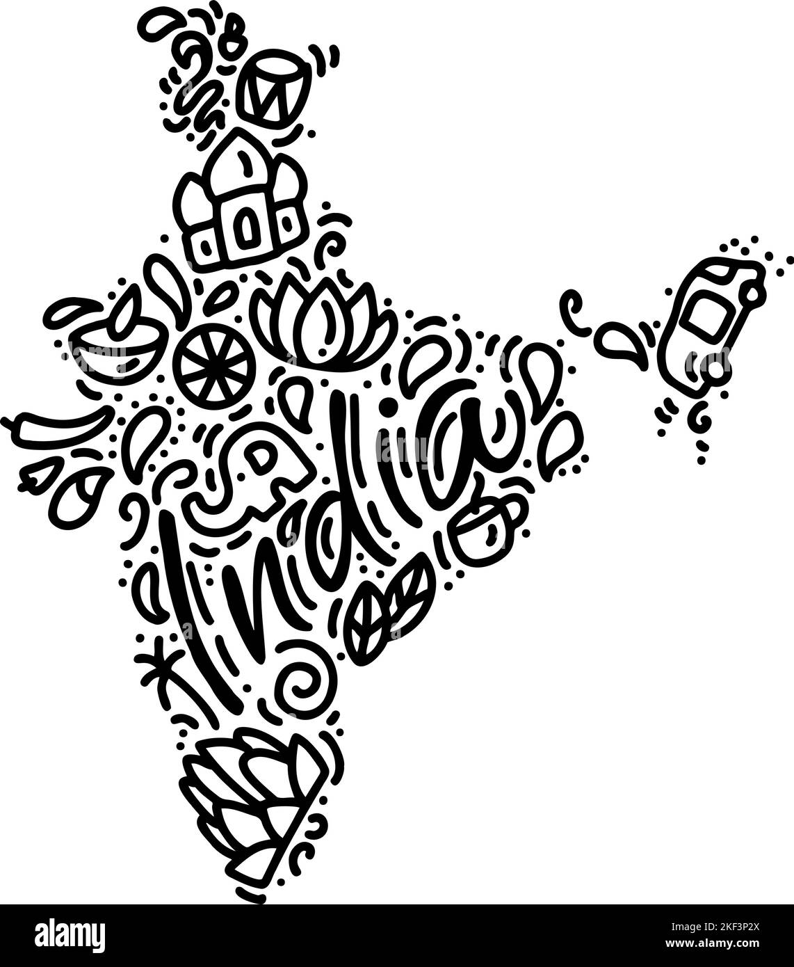 Indische Karte schwarz Kalligraphie Text und Doodle Elemente Vektor Illustration Design. Happy republic Day Indien Unabhängigkeitsfeiern mit 26. Januar Stock Vektor