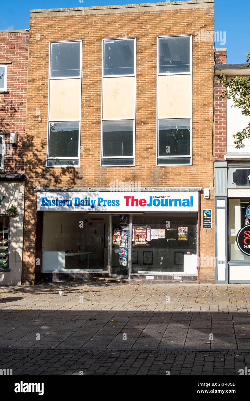 Das Lowestoft Journal-Büro ist verlassen und leer, London Road North Lowestoft suffolk 2022 Stockfoto