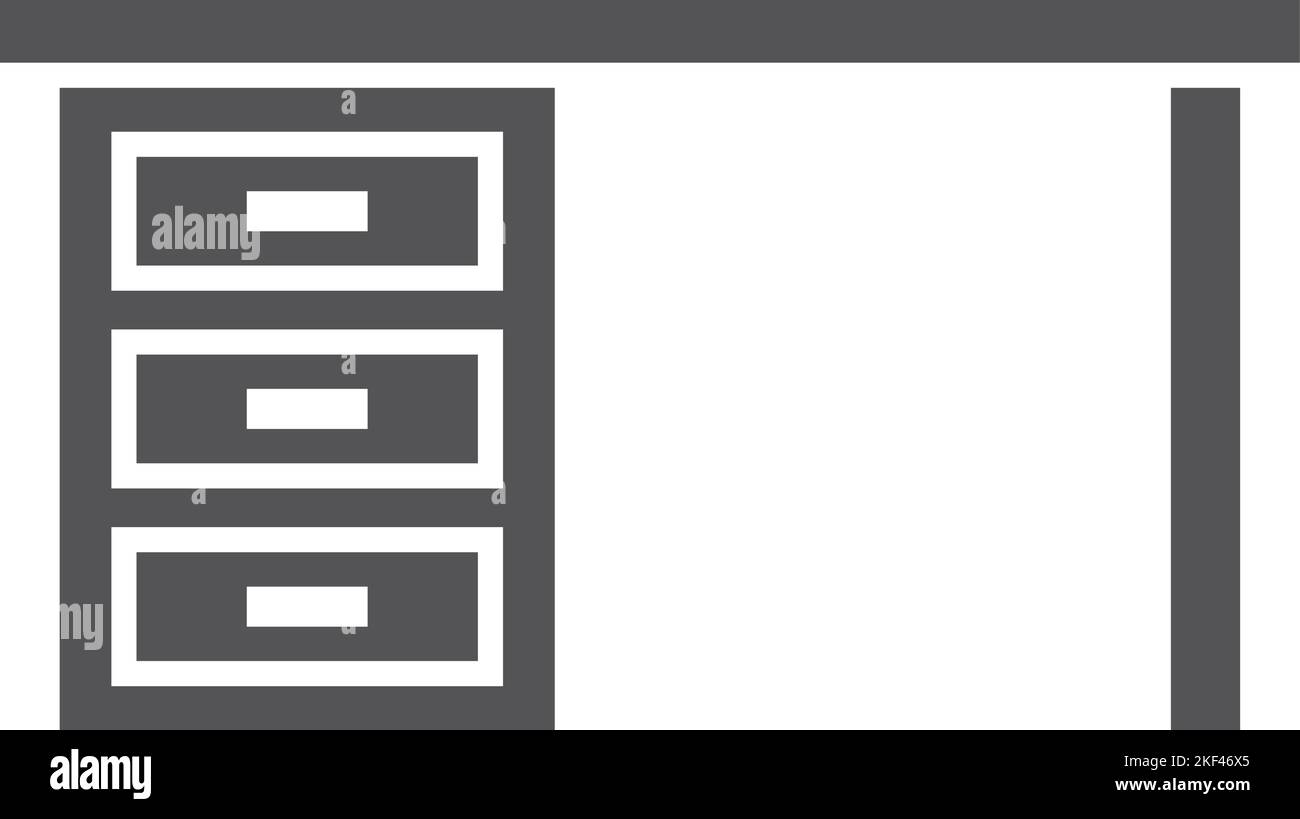Schreibtisch mit schwarzen Schubladen. Tabellensymbol. Möbel für das Haus Stock Vektor