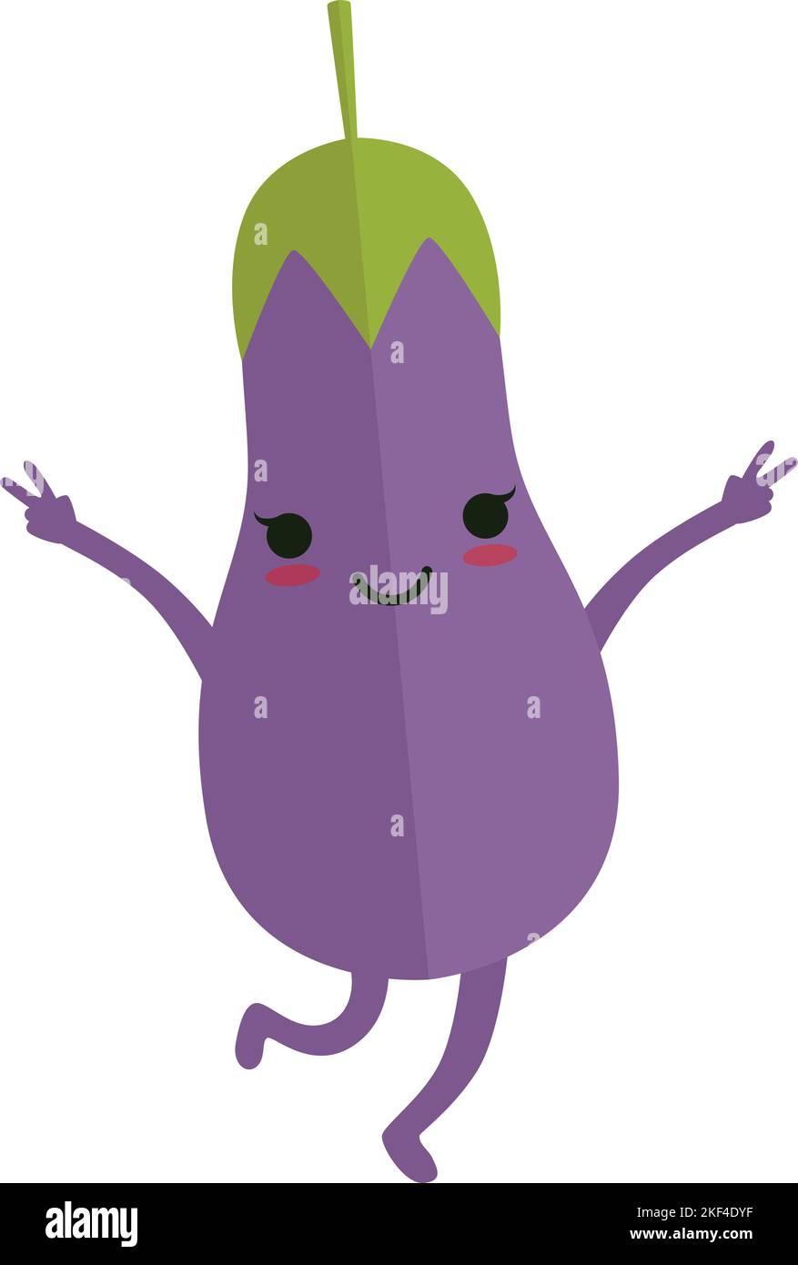 Aubergine läuft. Happy Gemüse Maskottchen. Zeichentrickfigur Stock Vektor