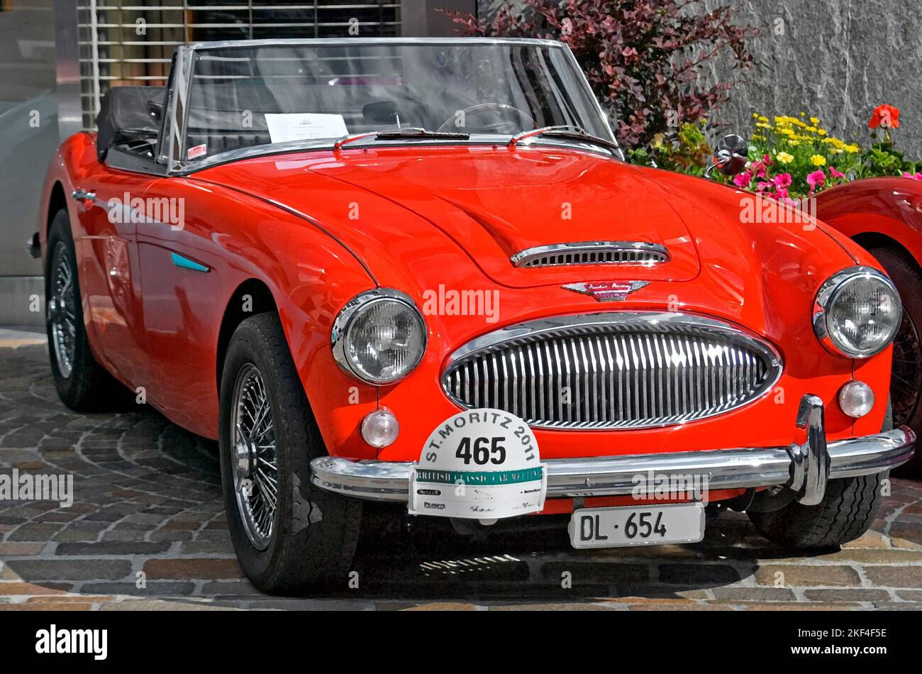 Nahnahme eines Austin Healey während des St.Moritz British Classic Car Meetings, Schweiz Stockfoto